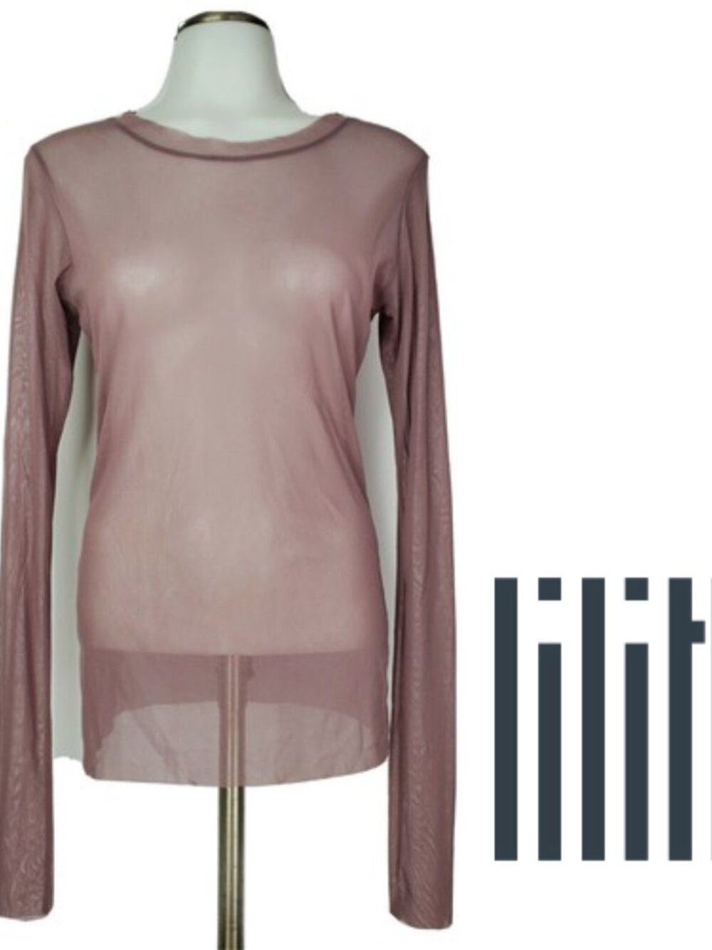 Lilith Mesh Blouse Womens Long Sleeve Sheer Stretch Mauve Size Large / 42